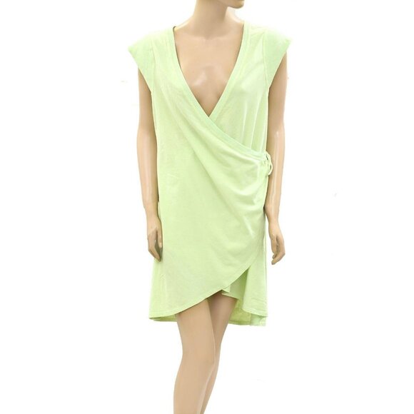 Daily Practice by Anthropologie Montauk V-Neck Mini Dress Wrap Lime S NWT - Picture 6 of 8